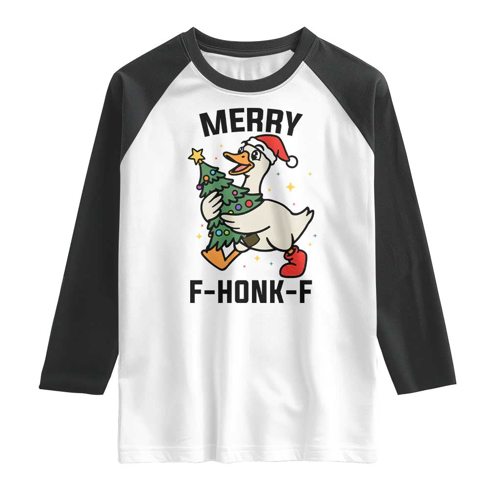 Merry F Caw F Goose Raglan Shirt Funny Christmas Gift TS12 White Black Print Your Wear