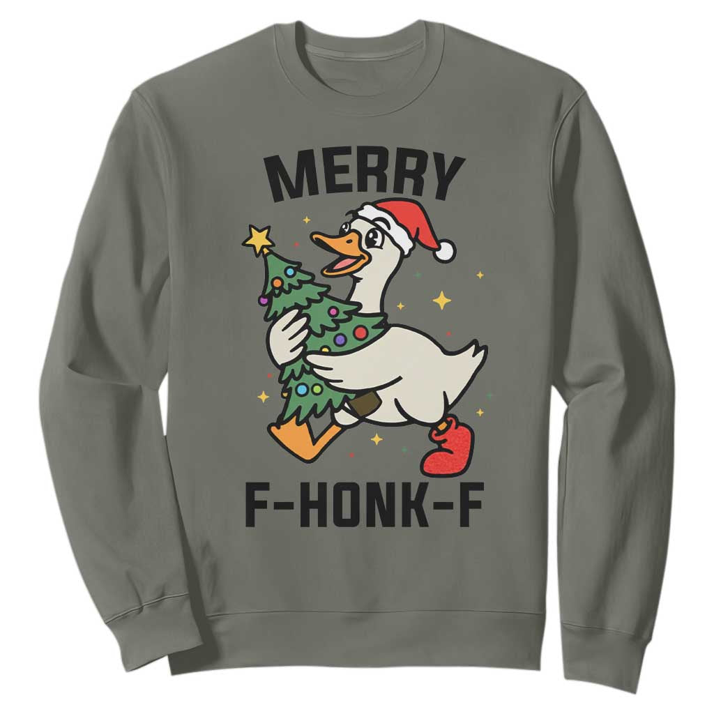 Merry F Caw F Goose Sweatshirt Funny Christmas Gift TS12 Military Green Print Your Wear
