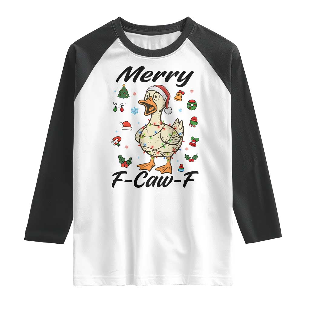 Merry F Caw F Goose Raglan Shirt Funny Rebellious Christmas Gift TS12 White Black Print Your Wear