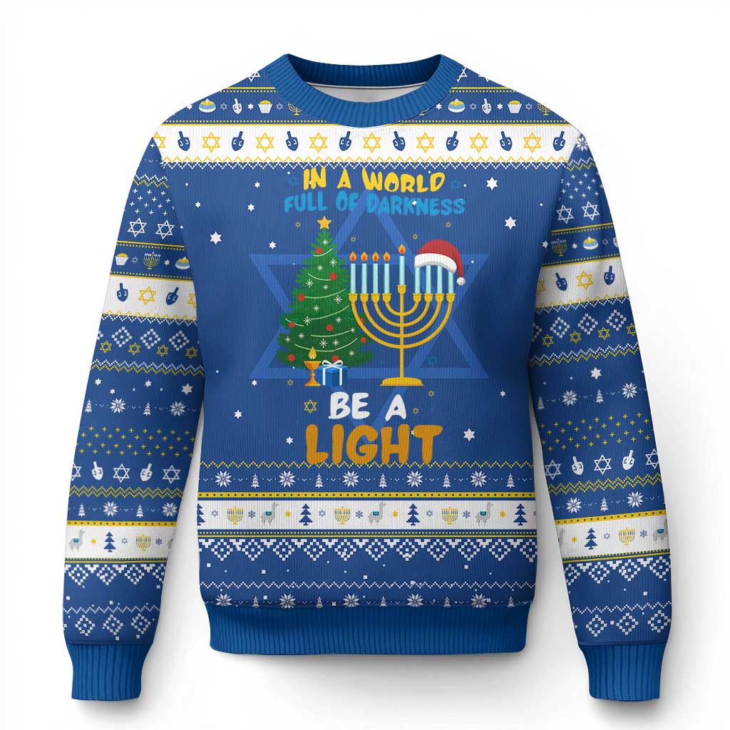 Be A Light Chrismukkah Hanukkah Ugly Sweater Interfaith Family Gift TS12 Blue White Print Your Wear