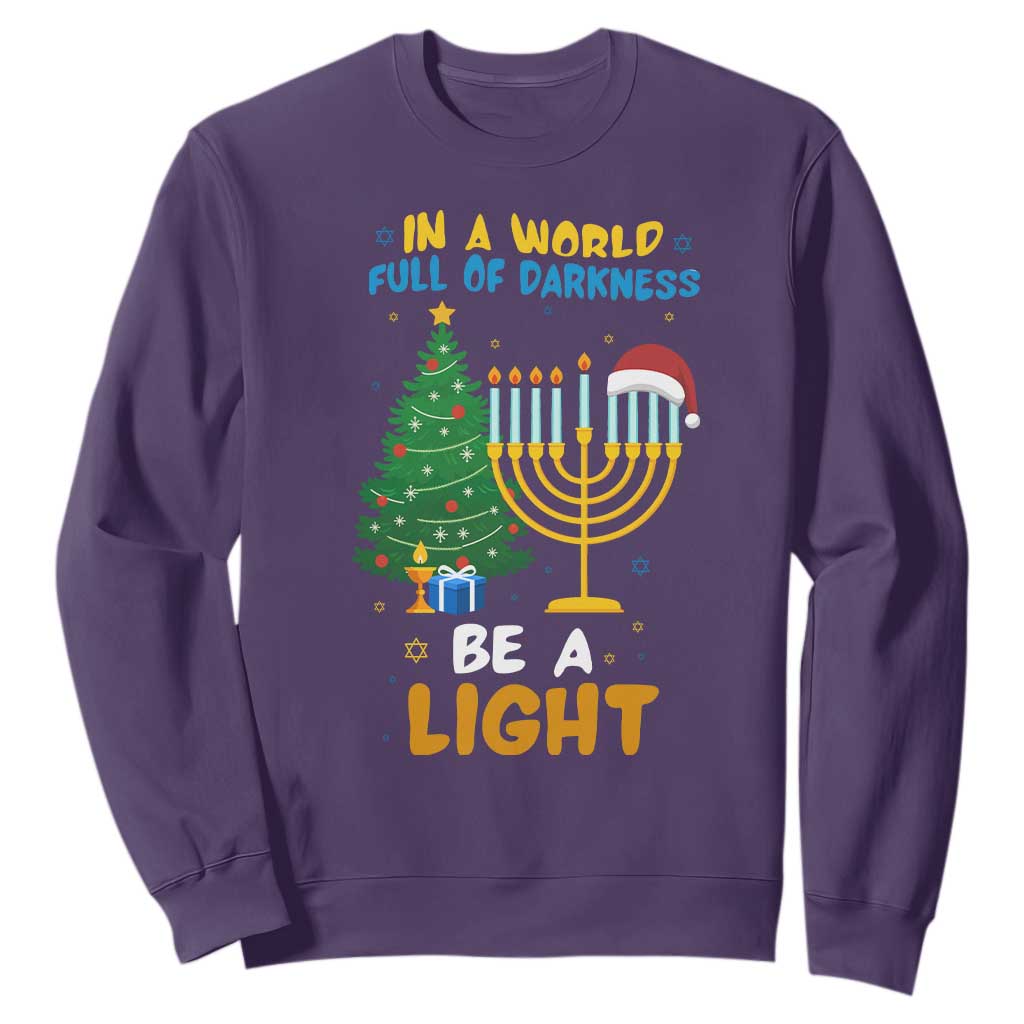 Be A Light Christmas Hanukkah Sweatshirt Interfaith Family Gift TS12 Purple Print Your Wear