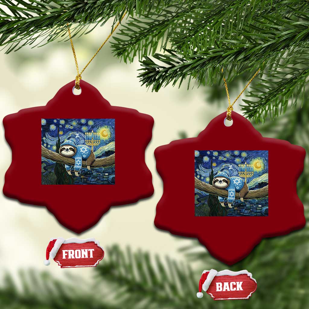 Funny Hanukkah Sloth Ceramic Ornament Van Gogh Starry Night Jewish Gift TS12 Print Your Wear