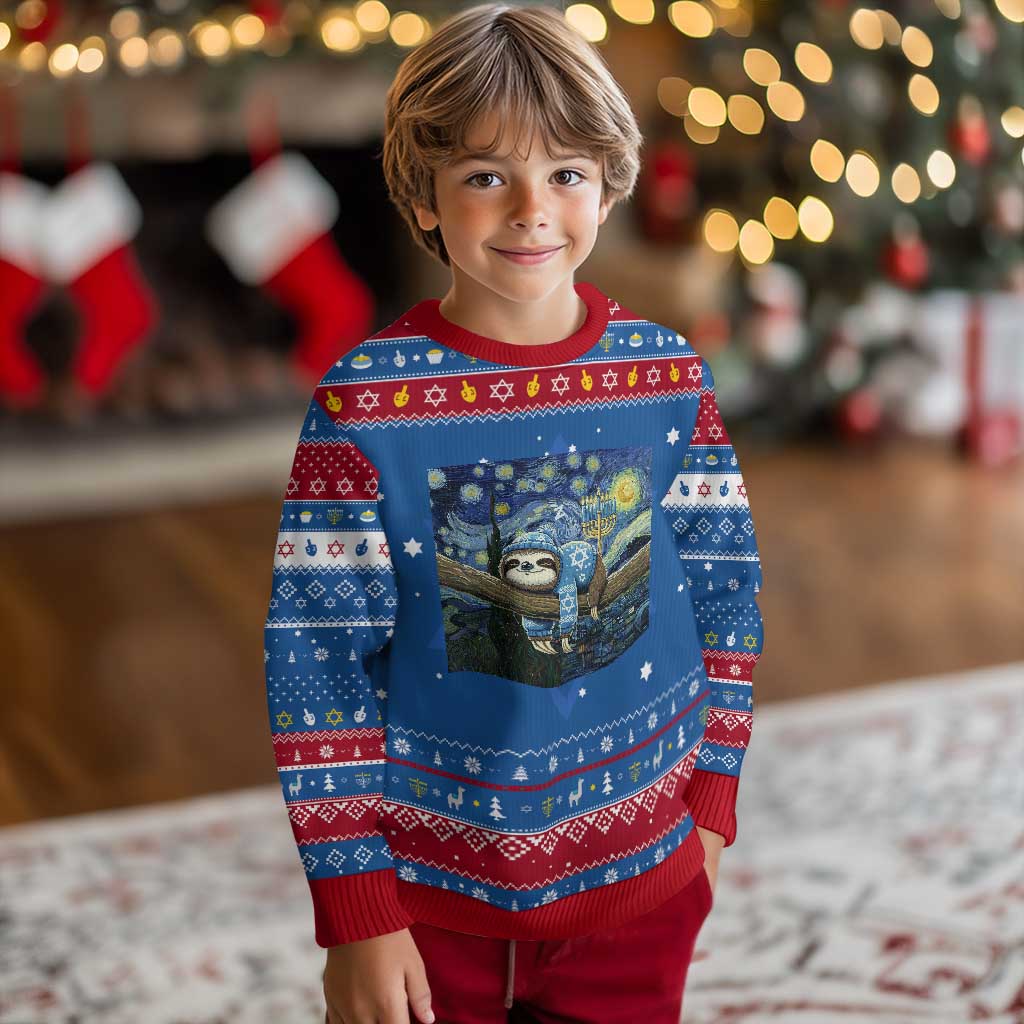 Funny Sloth Hanukkah Ugly Sweater Van Gogh Starry Night Jewish Gift TS12 Blue Red Print Your Wear