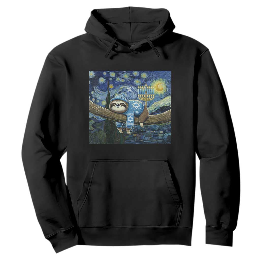 Funny Hanukkah Sloth Hoodie Van Gogh Starry Night Jewish Gift TS12 Black Print Your Wear