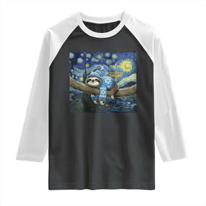 Funny Hanukkah Sloth Raglan Shirt Van Gogh Starry Night Jewish Gift TS12 Black White Print Your Wear