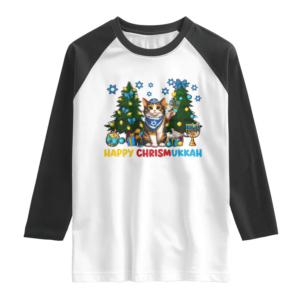 Happy Chrismukkah Raglan Shirt Funny Christmas Hanukkah Cat Lover Gift TS12 White Black Print Your Wear