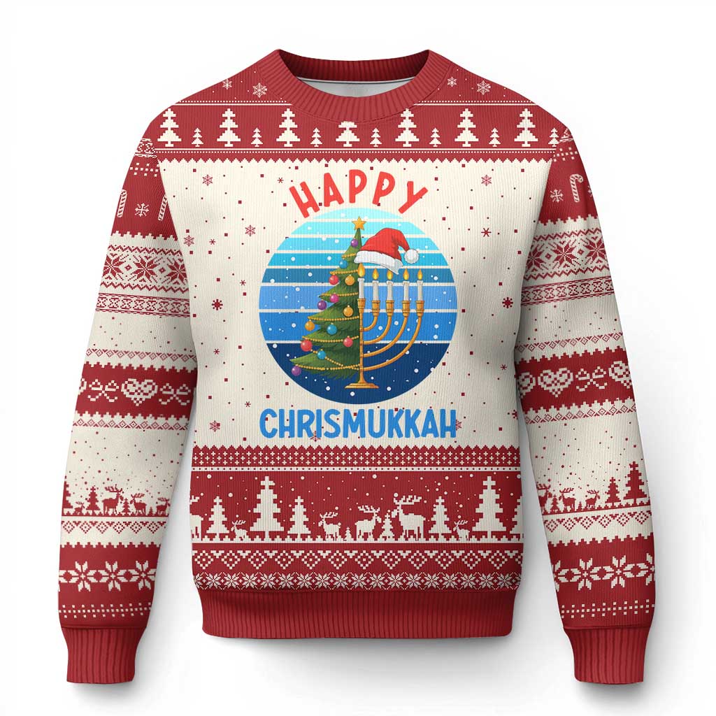 Happy Chrismukkah Ugly Christmas Sweater Menorah Candle Xmas Tree Holiday Jewish Gift TS12 Beige Red Print Your Wear