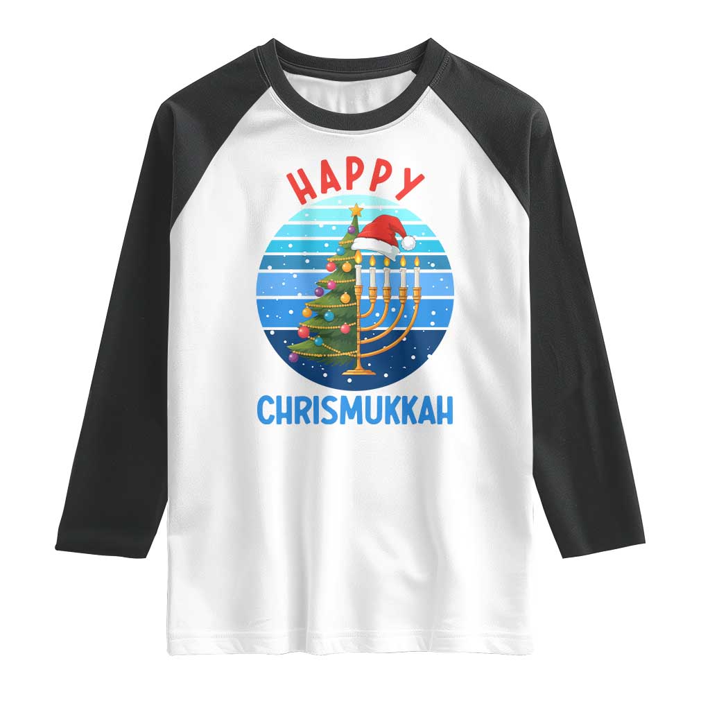 Happy Chrismukkah Raglan Shirt Menorah Candle Christmas Tree Holiday Jewish Gift TS12 White Black Print Your Wear