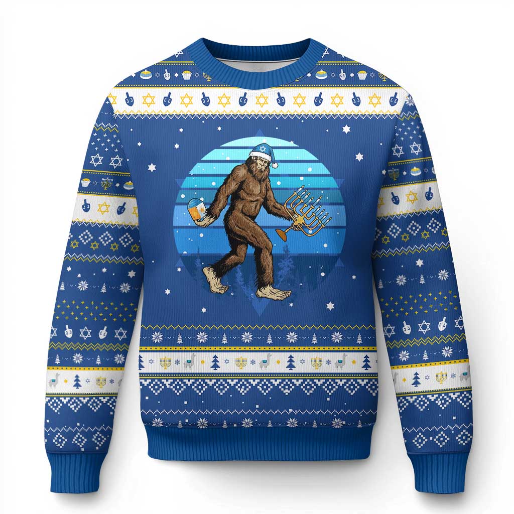 Funny Chrismukkah Bigfoot Lover Hanukkah Ugly Sweater Jewish Holiday Gift TS12 Blue White Print Your Wear