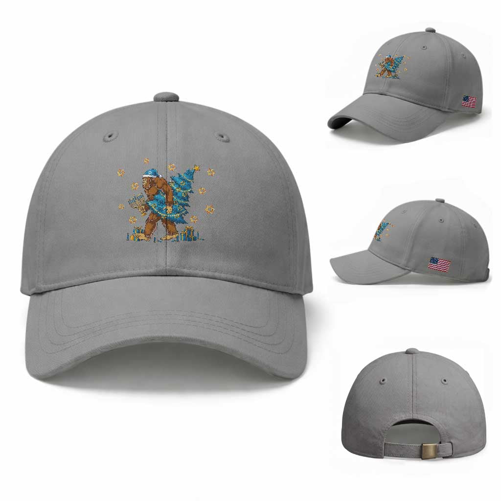 Funny Hanukkah Bigfoot Lover Jewish Holiday Gift Baseball Cap TS12 Baseball Cap Universal Fit Sport Gray Print Your Wear