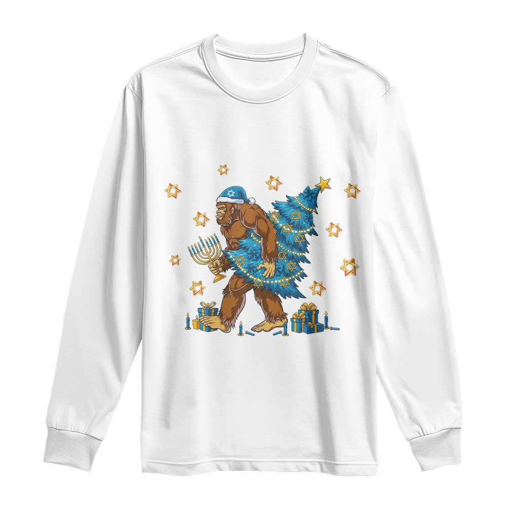 Funny Hanukkah Bigfoot Lover Jewish Holiday Gift Long Sleeve Shirt TS12 White Print Your Wear