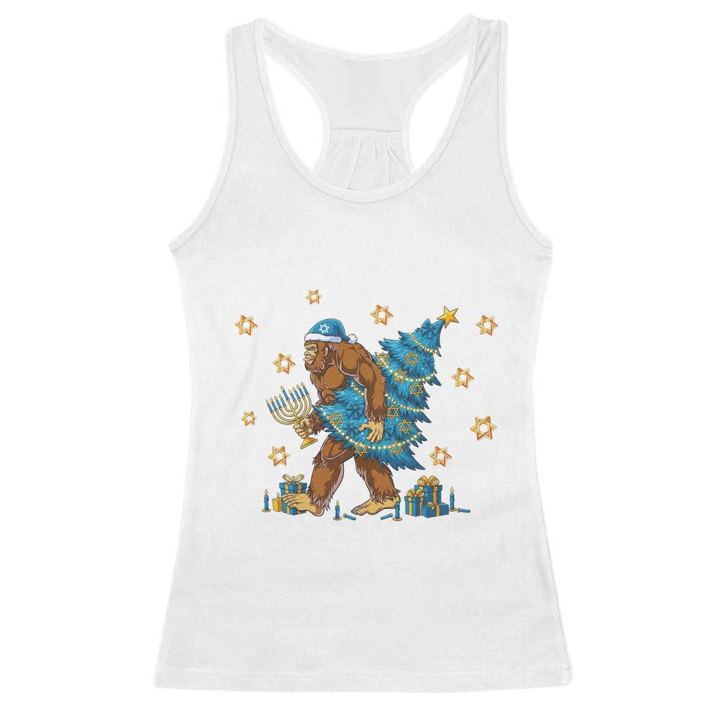 Funny Hanukkah Bigfoot Lover Jewish Holiday Gift Racerback Tank Top TS12 White Print Your Wear