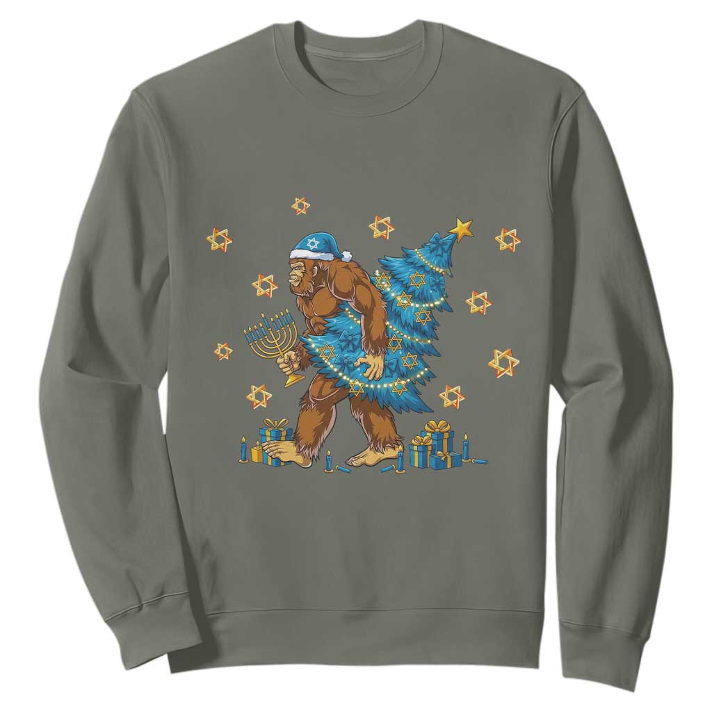 Funny Hanukkah Bigfoot Lover Jewish Holiday Gift Sweatshirt TS12 Military Green Print Your Wear