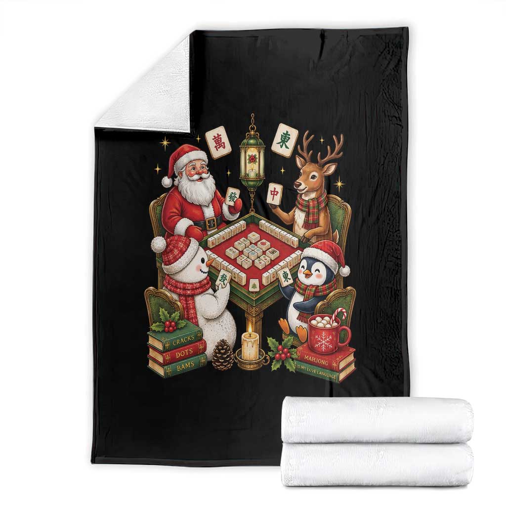 Funny Christmas Mahjong Throw Blanket Santa Reindeer Holiday Game Night Tile Gift