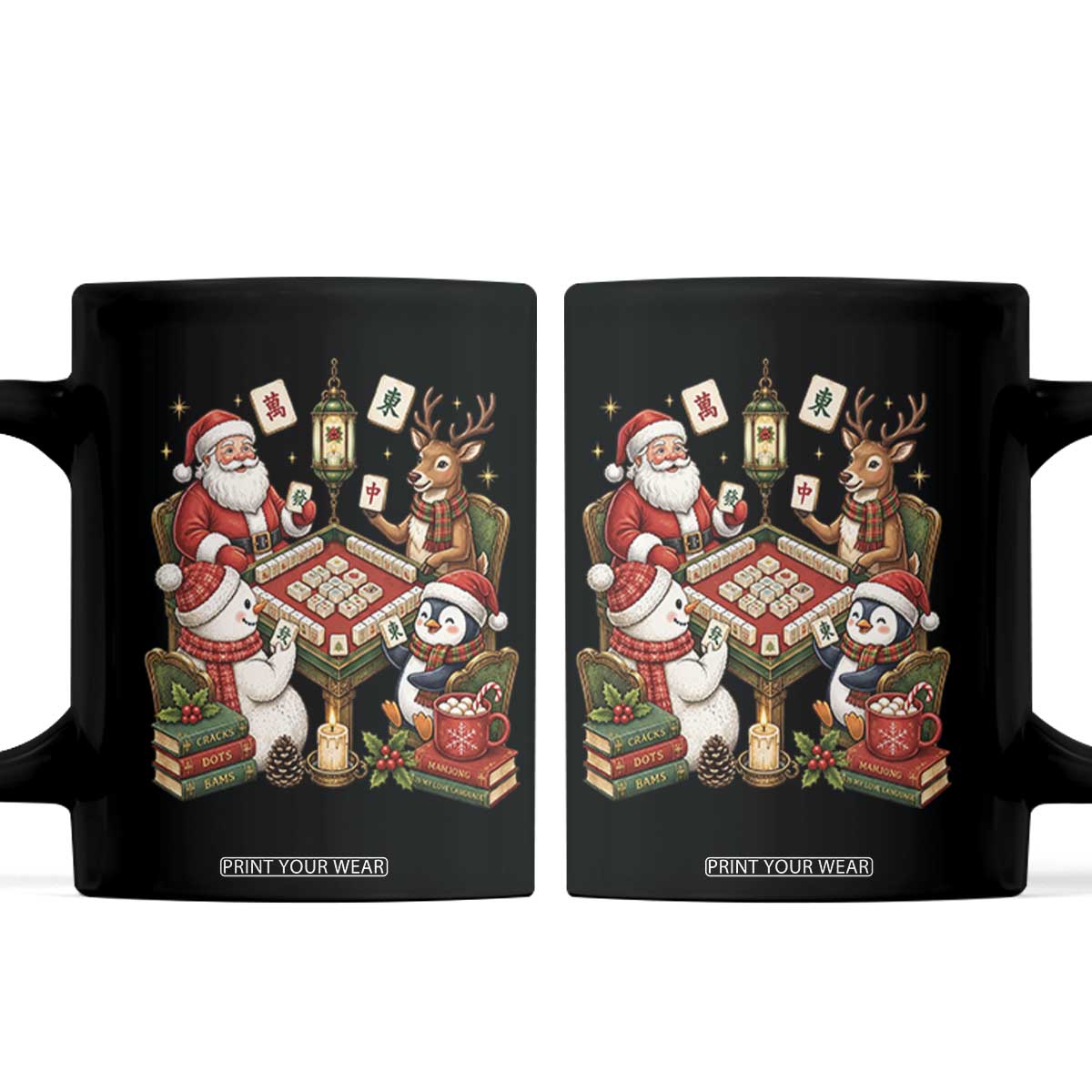 Funny Christmas Mahjong Coffee Mug Santa Reindeer Holiday Game Night Tile Gift