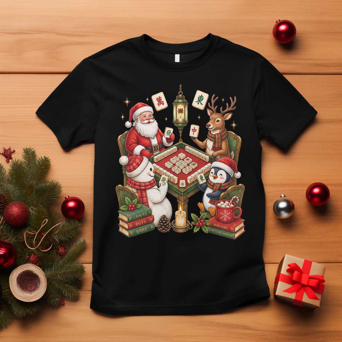 Funny Christmas Mahjong T Shirt Santa Reindeer Holiday Game Night Tile Gift
