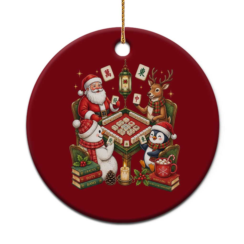 Funny Christmas Mahjong Ceramic Ornament Santa Reindeer Holiday Game Night Tile Gift