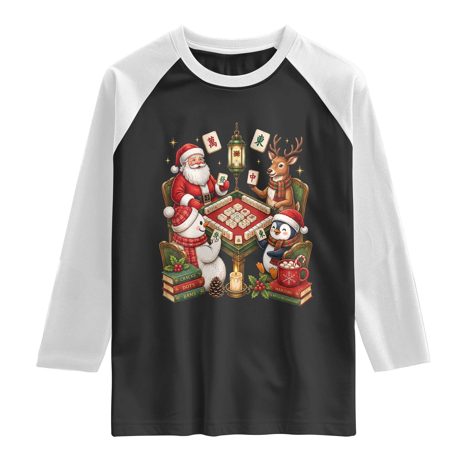 Funny Christmas Mahjong Raglan Shirt Santa Reindeer Holiday Game Night Tile Gift