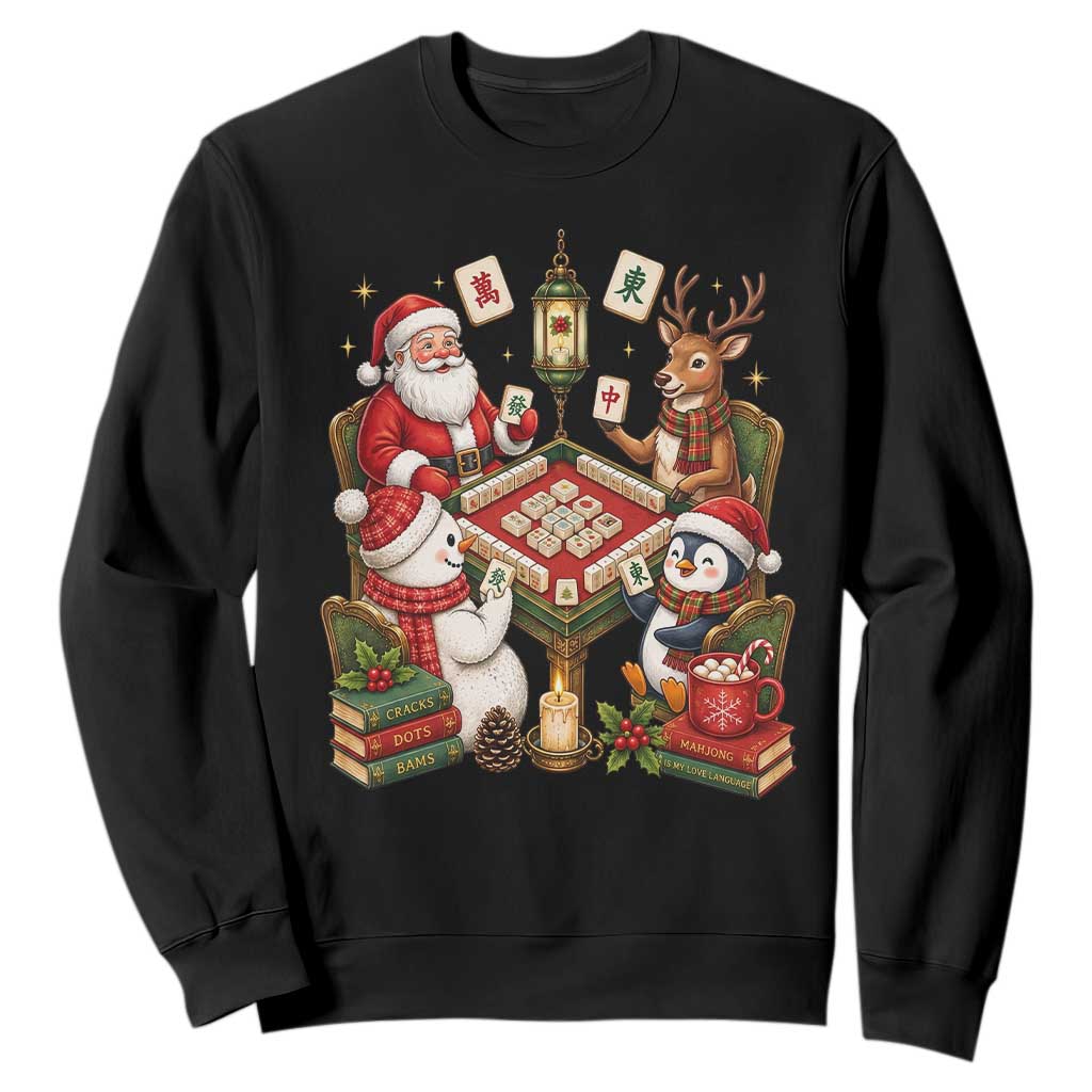 Funny Christmas Mahjong Sweatshirt Santa Reindeer Holiday Game Night Tile Gift