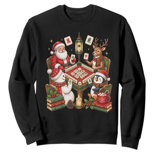 Funny Christmas Mahjong Sweatshirt Santa Reindeer Holiday Game Night Tile Gift