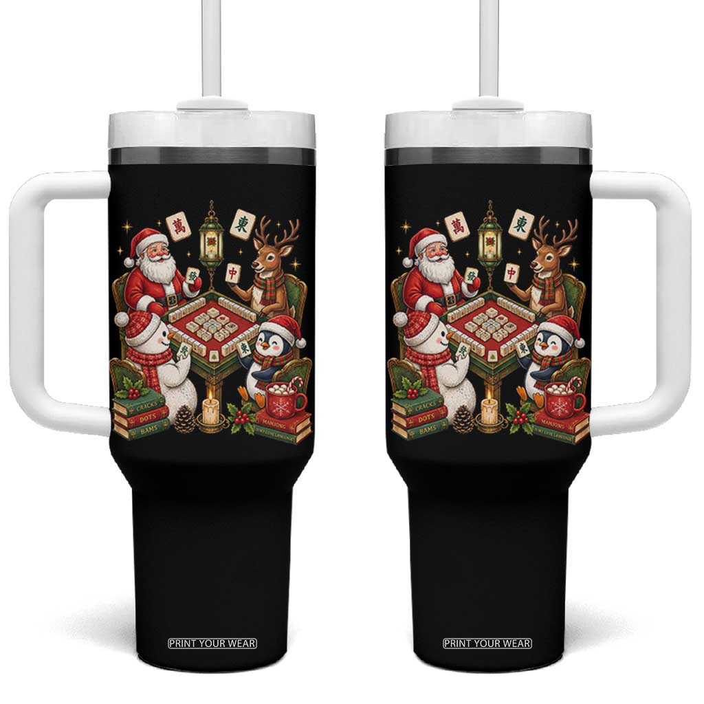 Funny Christmas Mahjong Tumbler With Handle Santa Reindeer Holiday Game Night Tile Gift