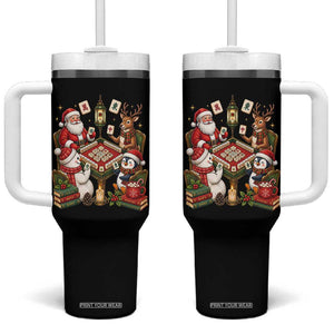 Funny Christmas Mahjong Tumbler With Handle Santa Reindeer Holiday Game Night Tile Gift