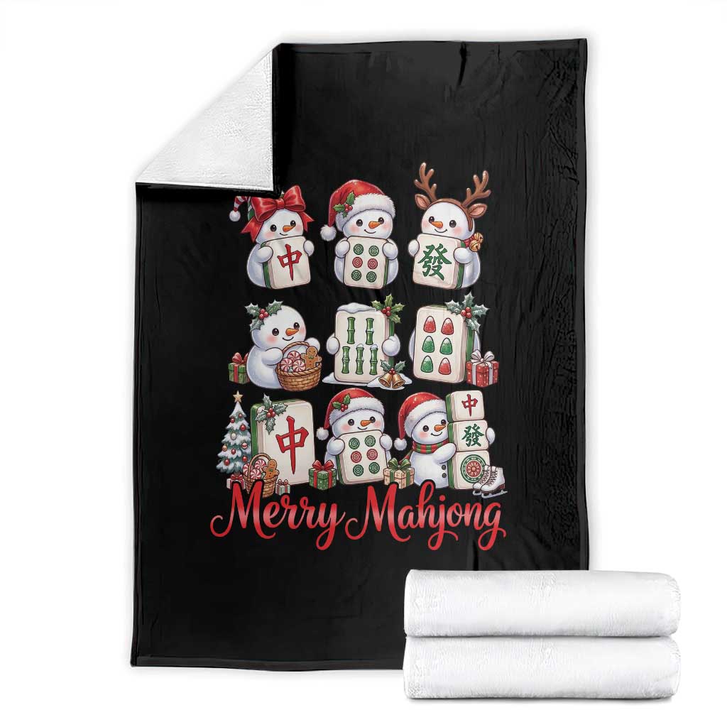 Funny Christmas Snowman Throw Blanket Merry Mahjong Cute Holiday Tiles Game