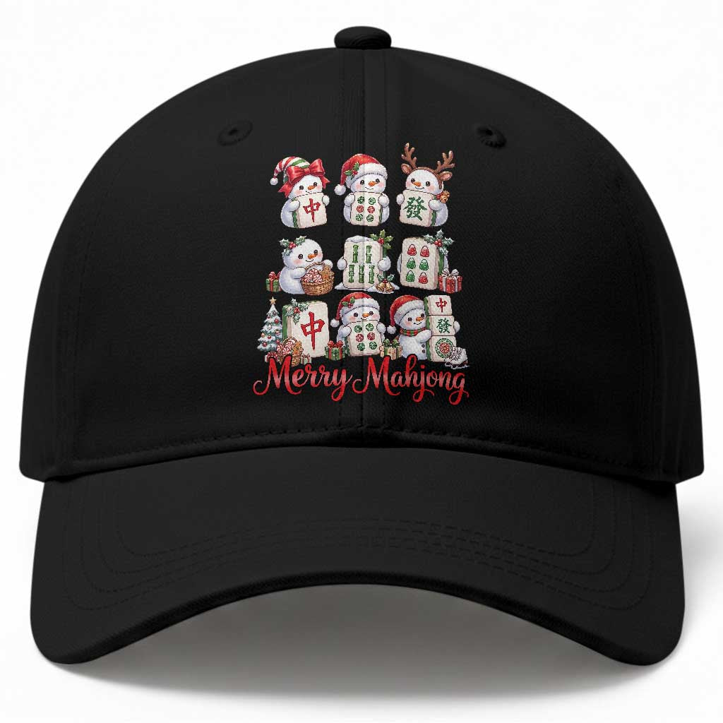 Funny Christmas Snowman Baseball Cap Merry Mahjong Cute Holiday Tiles Game