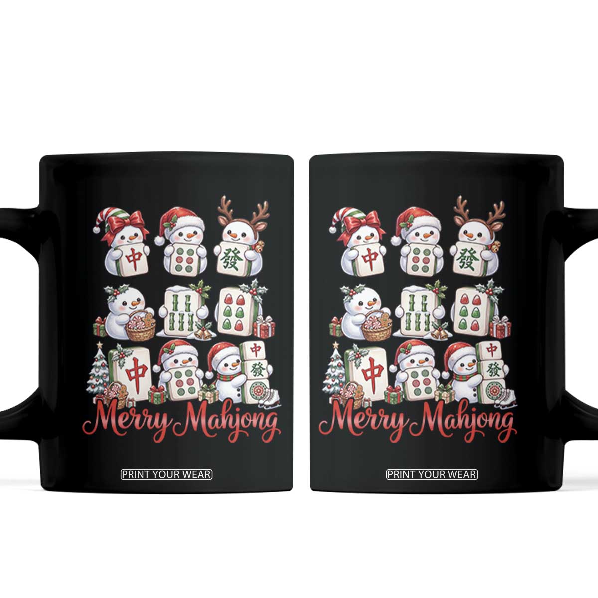 Funny Christmas Snowman Coffee Mug Merry Mahjong Cute Holiday Tiles Game