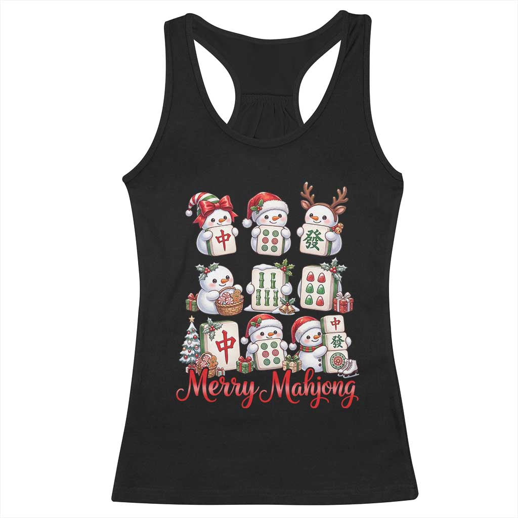 Funny Christmas Snowman Racerback Tank Top Merry Mahjong Cute Holiday Tiles Game