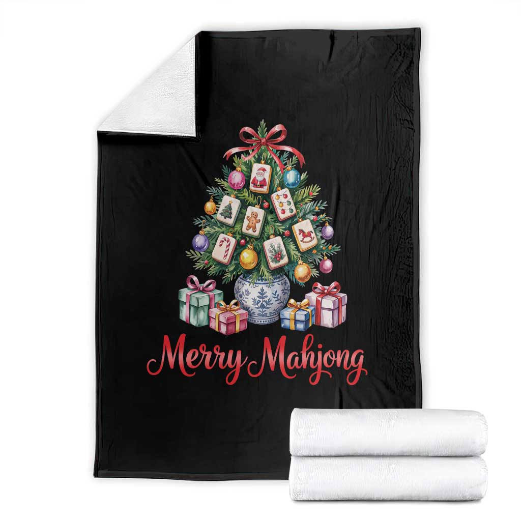 Funny Christmas Tree Mahjong Throw Blanket Merry Mahjong Holiday Tiles Game