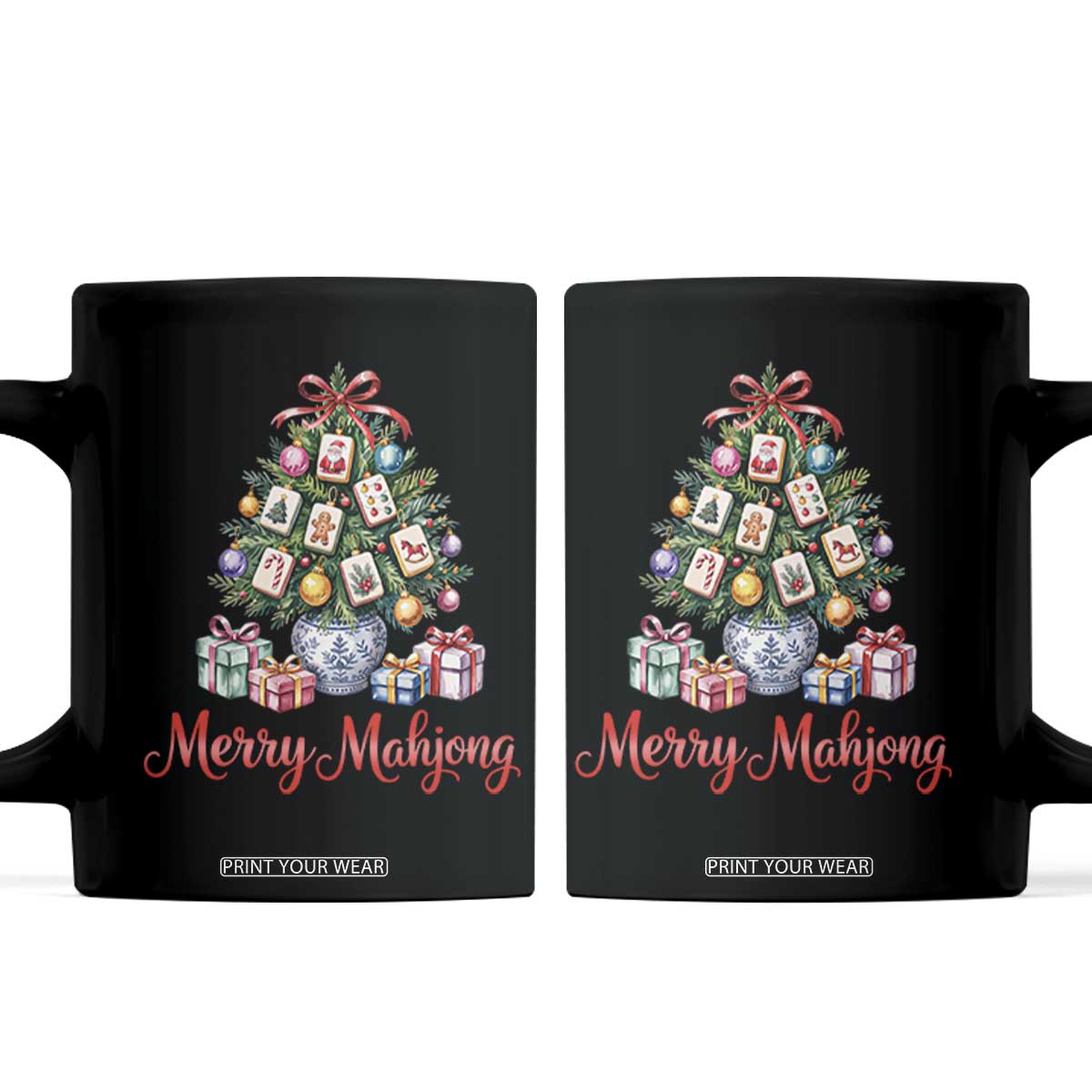 Funny Christmas Tree Mahjong Coffee Mug Merry Mahjong Holiday Tiles Game