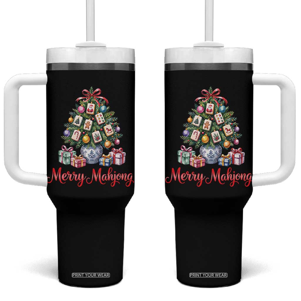 Funny Christmas Tree Mahjong Tumbler With Handle Merry Mahjong Holiday Tiles Game