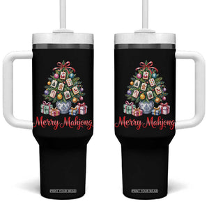 Funny Christmas Tree Mahjong Tumbler With Handle Merry Mahjong Holiday Tiles Game