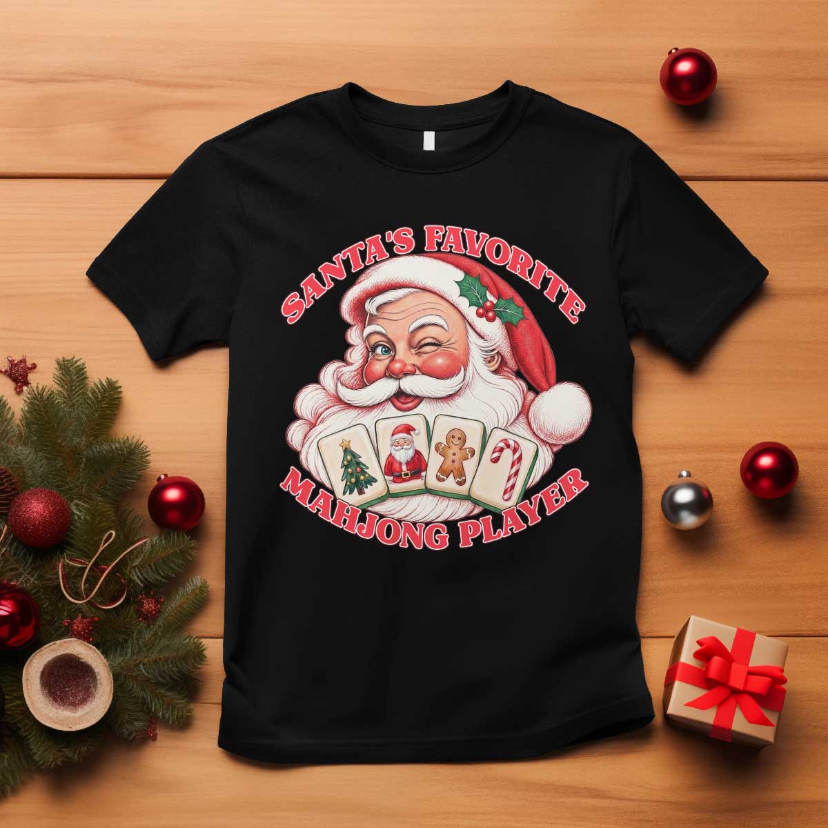 Funny Christmas Mahjong T Shirt Santa's Favorite Player Holiday Gift
