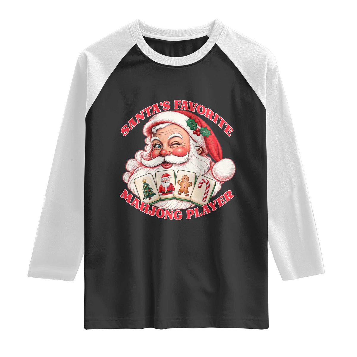 Funny Christmas Mahjong Raglan Shirt Santa's Favorite Player Holiday Gift