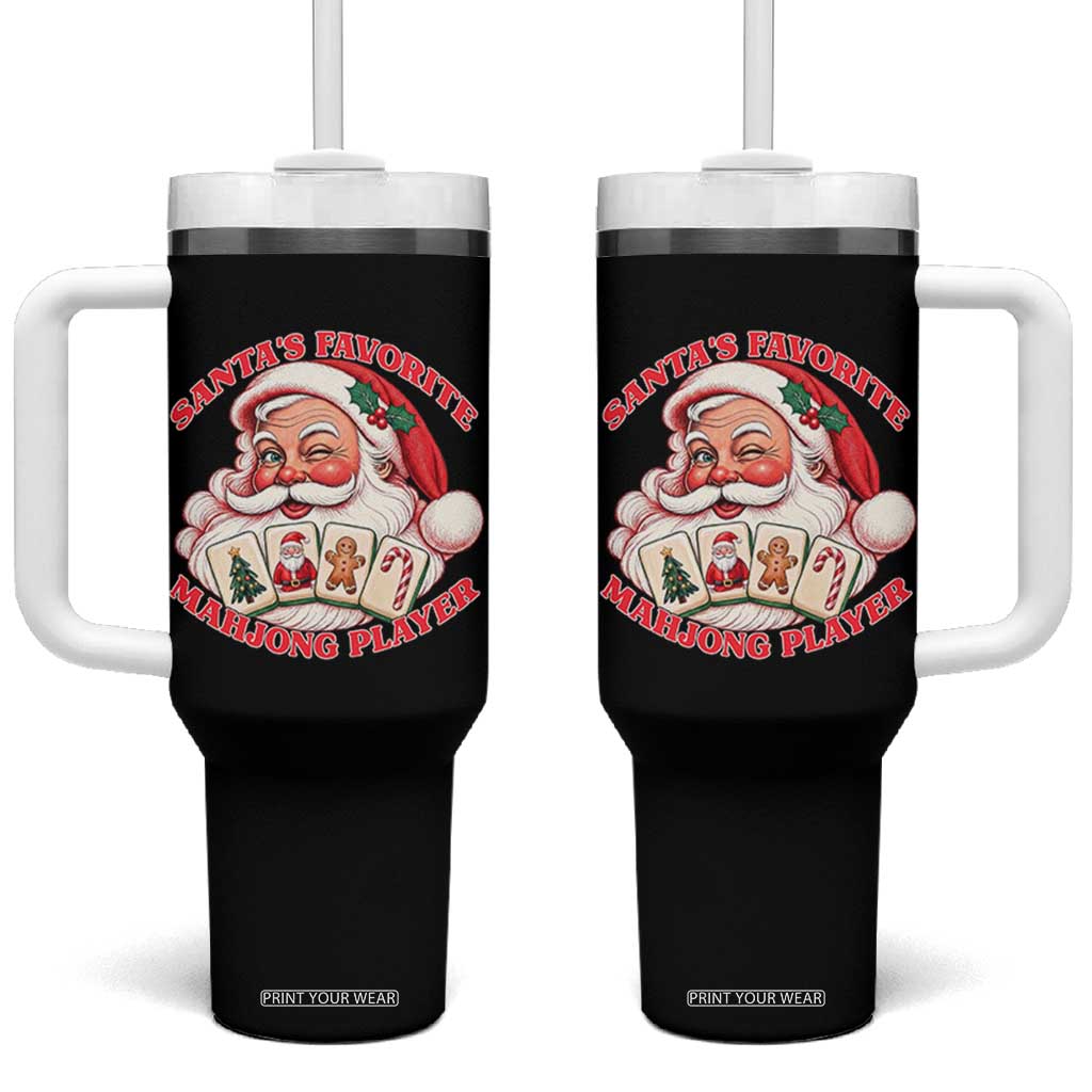 Funny Christmas Mahjong Tumbler With Handle Santa's Favorite Player Holiday Gift