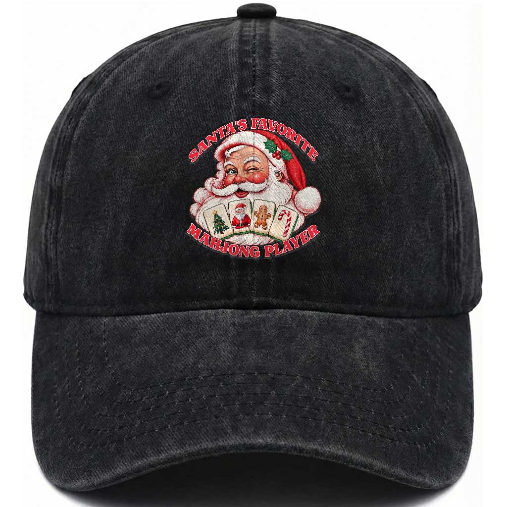 Funny Christmas Mahjong Washed Cotton Baseball Cap Santa's Favorite Player Holiday Gift