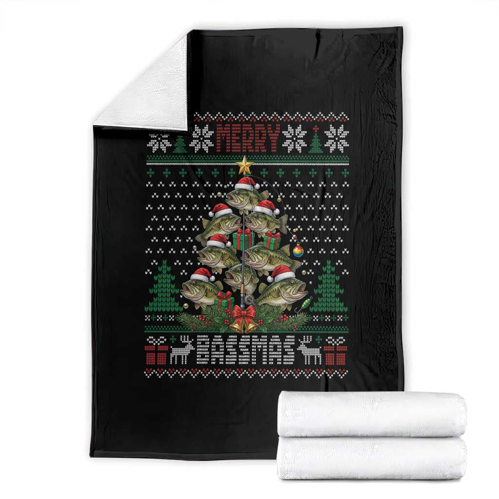 Funny Bass Fishing Christmas Throw Blanket Merry Bassmas Tree Holiday Gift