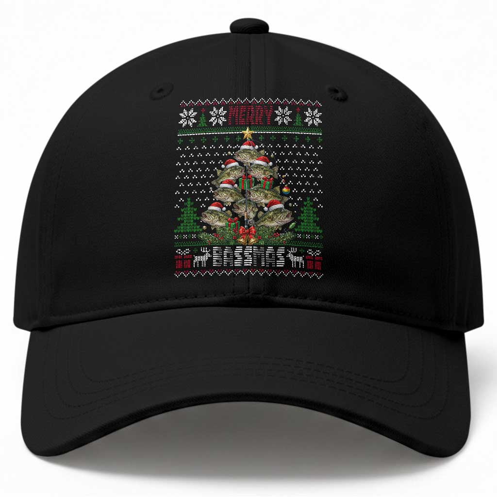 Funny Bass Fishing Christmas Baseball Cap Merry Bassmas Tree Holiday Gift