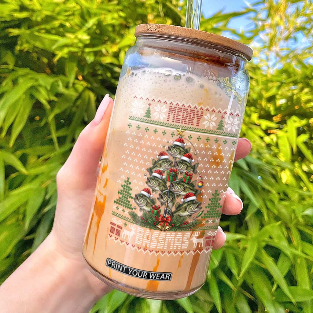 Funny Bass Fishing Christmas Glass Can Merry Bassmas Tree Holiday Gift