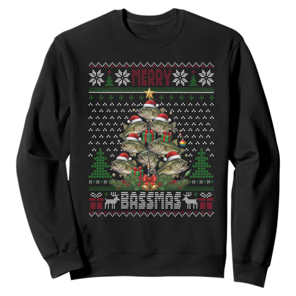 Funny Bass Fishing Christmas Sweatshirt Merry Bassmas Tree Holiday Gift