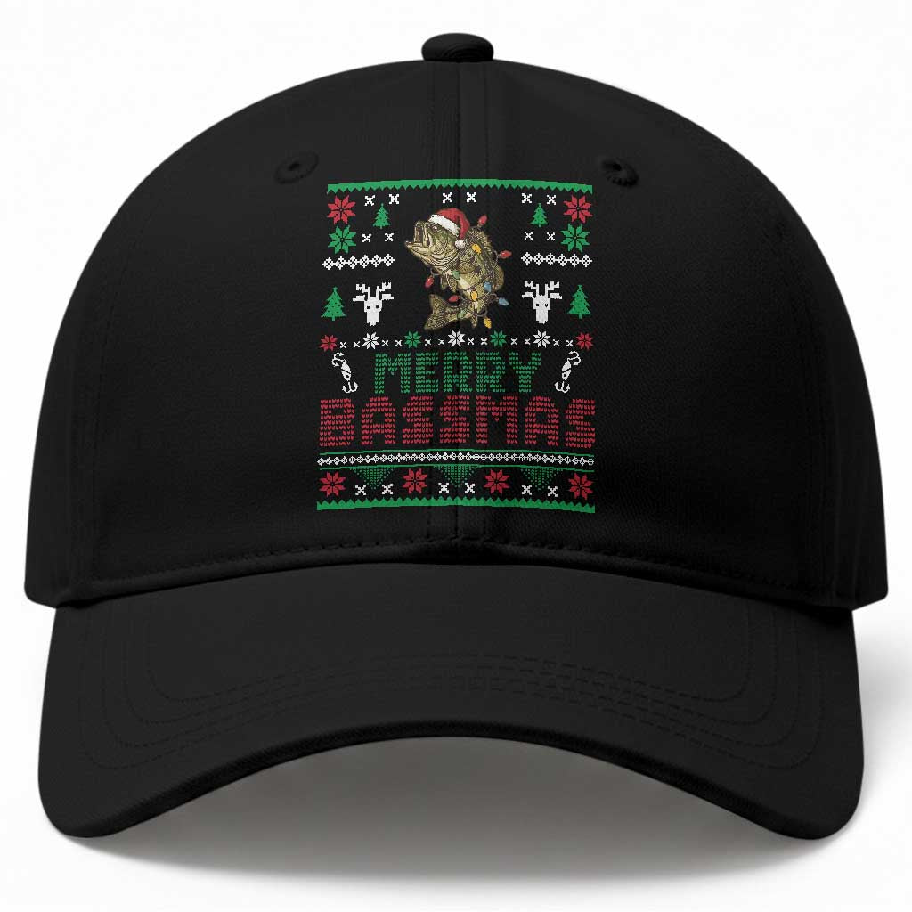 Bass Fishing Holiday Baseball Cap Funny Merry Bassmas Christmas Gift