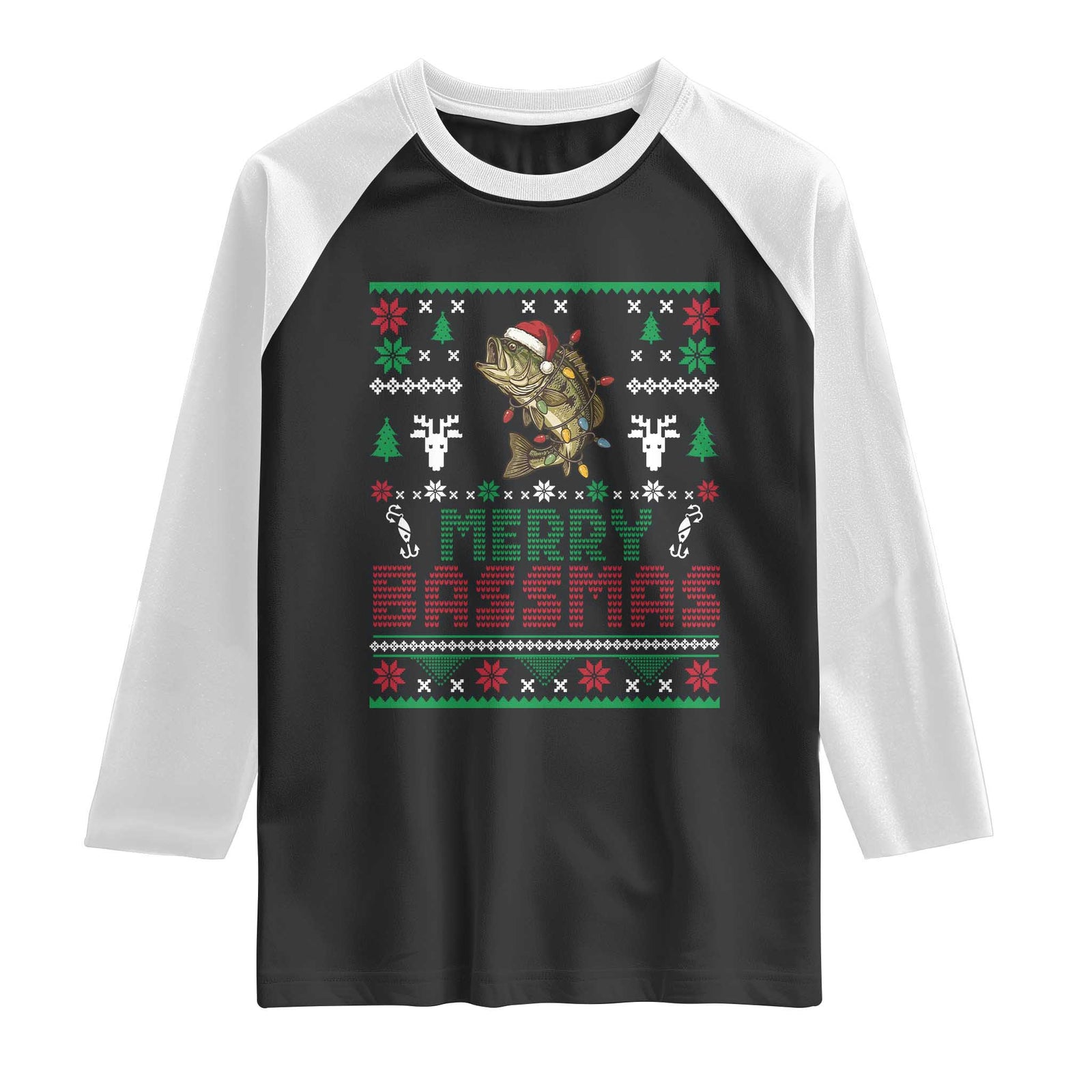 Bass Fishing Holiday Raglan Shirt Funny Merry Bassmas Christmas Gift