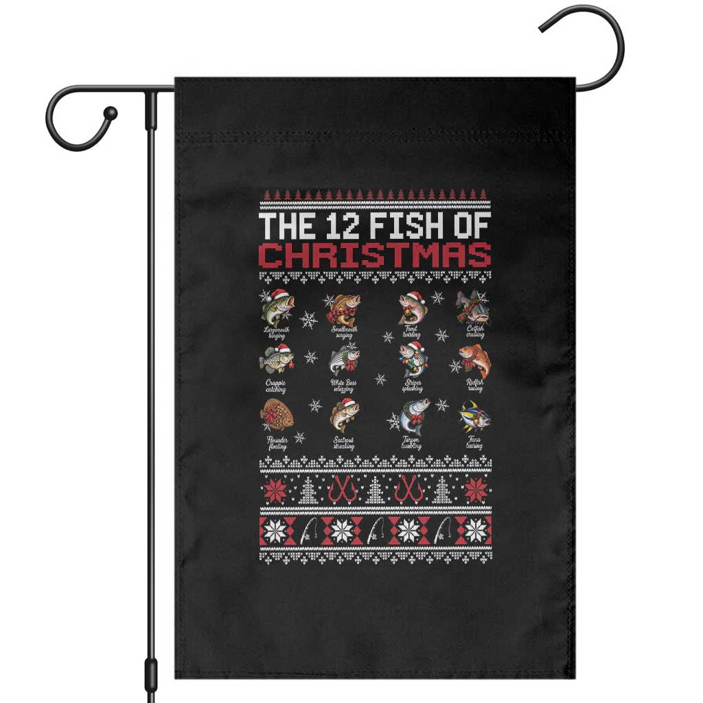 Funny Fishing Holiday Fisherman Gift Garden Flag The 12 Fish Of Christmas