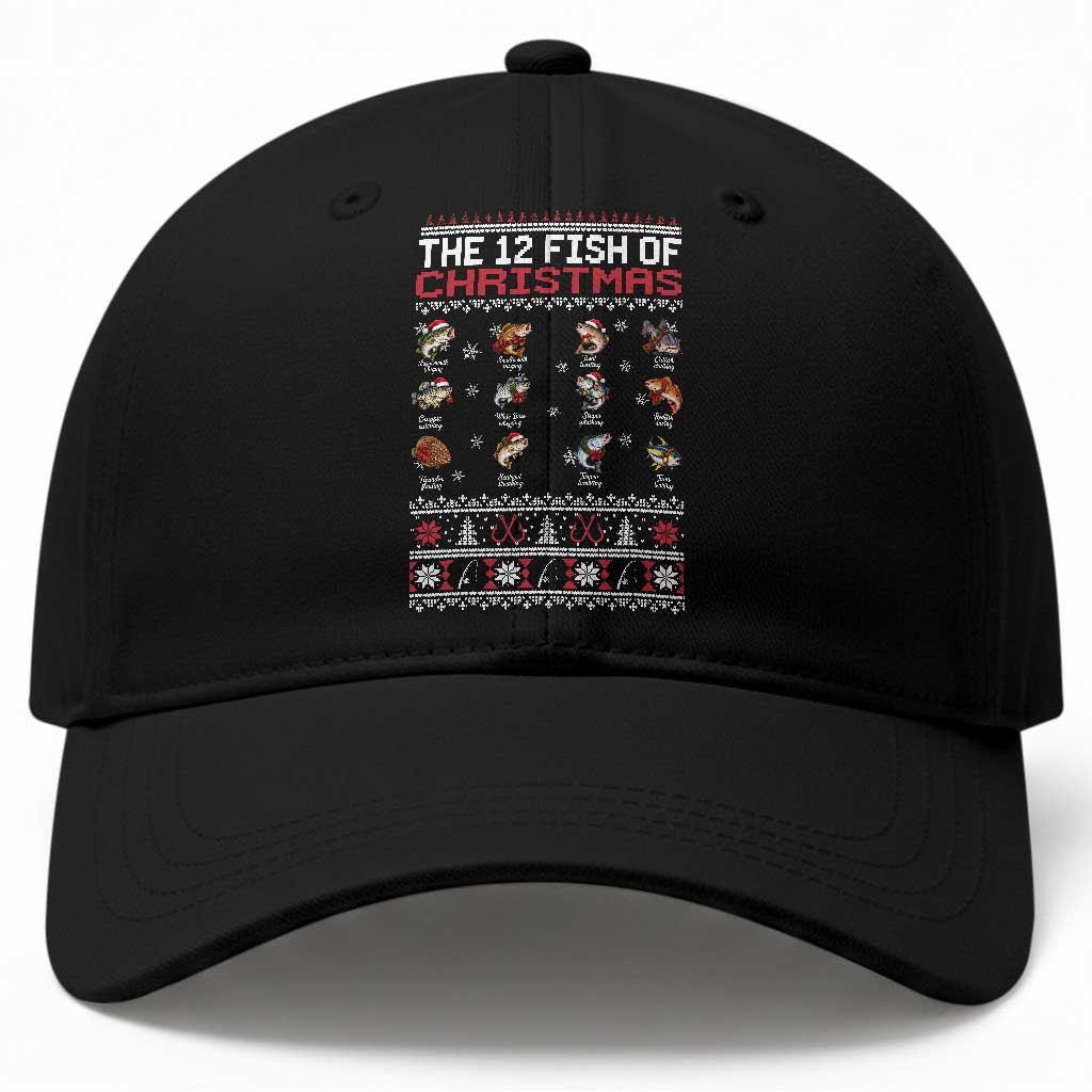 Funny Fishing Holiday Fisherman Gift Baseball Cap The 12 Fish Of Christmas