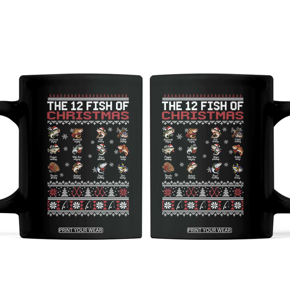 Funny Fishing Holiday Fisherman Gift Coffee Mug The 12 Fish Of Christmas