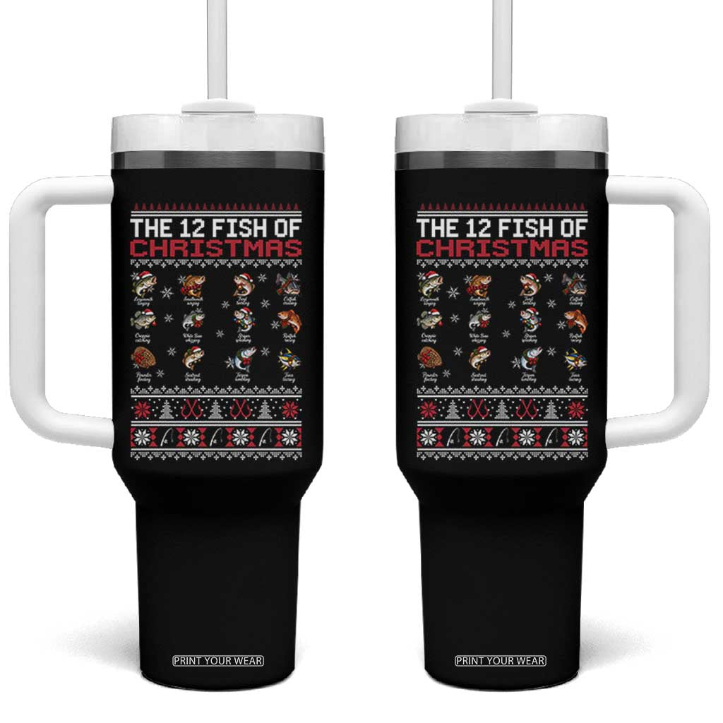 Funny Fishing Holiday Fisherman Gift Tumbler With Handle The 12 Fish Of Christmas