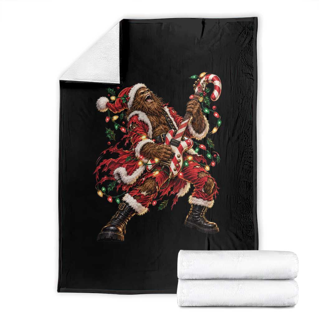 Funny Christmas Bigfoot Santa Throw Blanket Rocker Guitarist Rock Music Lover Gift