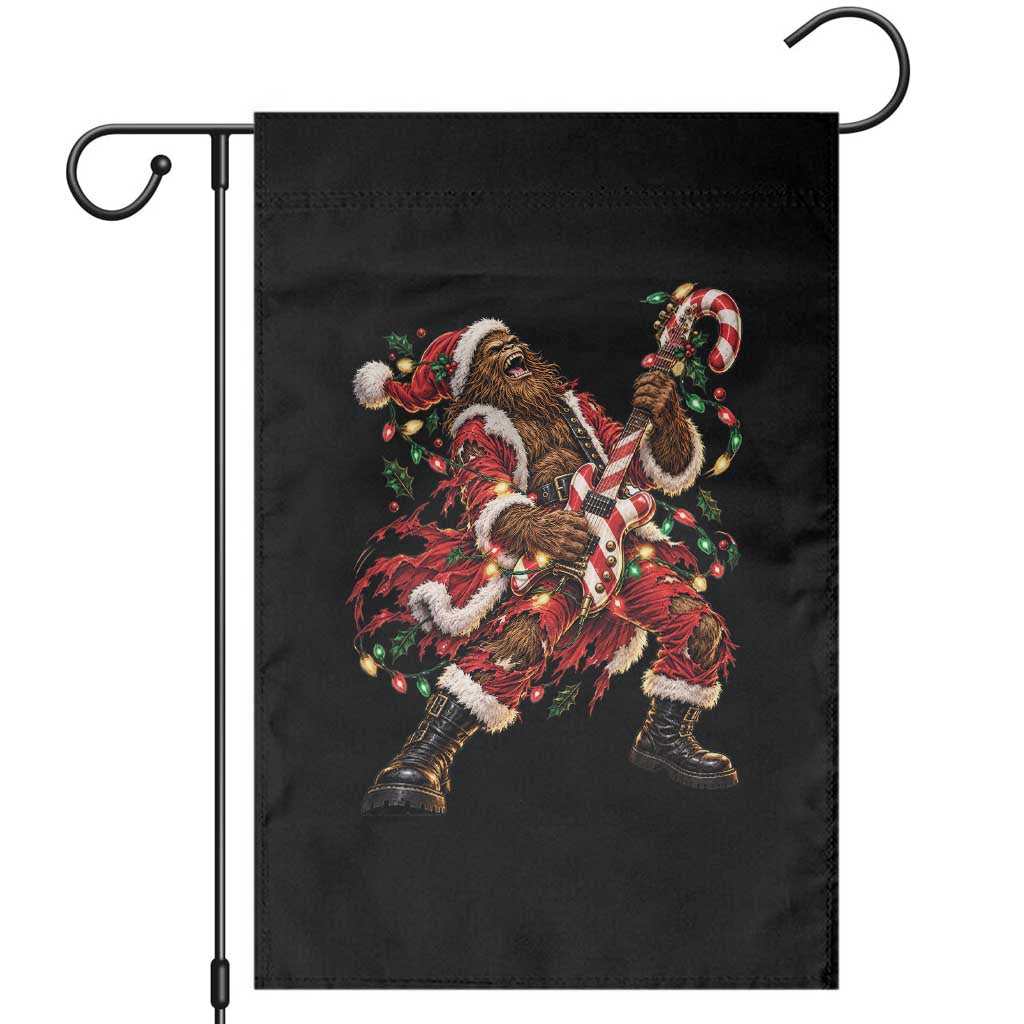 Funny Christmas Bigfoot Santa Garden Flag Rocker Guitarist Rock Music Lover Gift